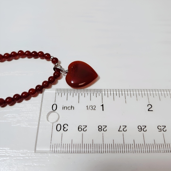Vintage Genuine Carnelian Beaded Puffy Heart Necklace 17" - Picture 5 of 12